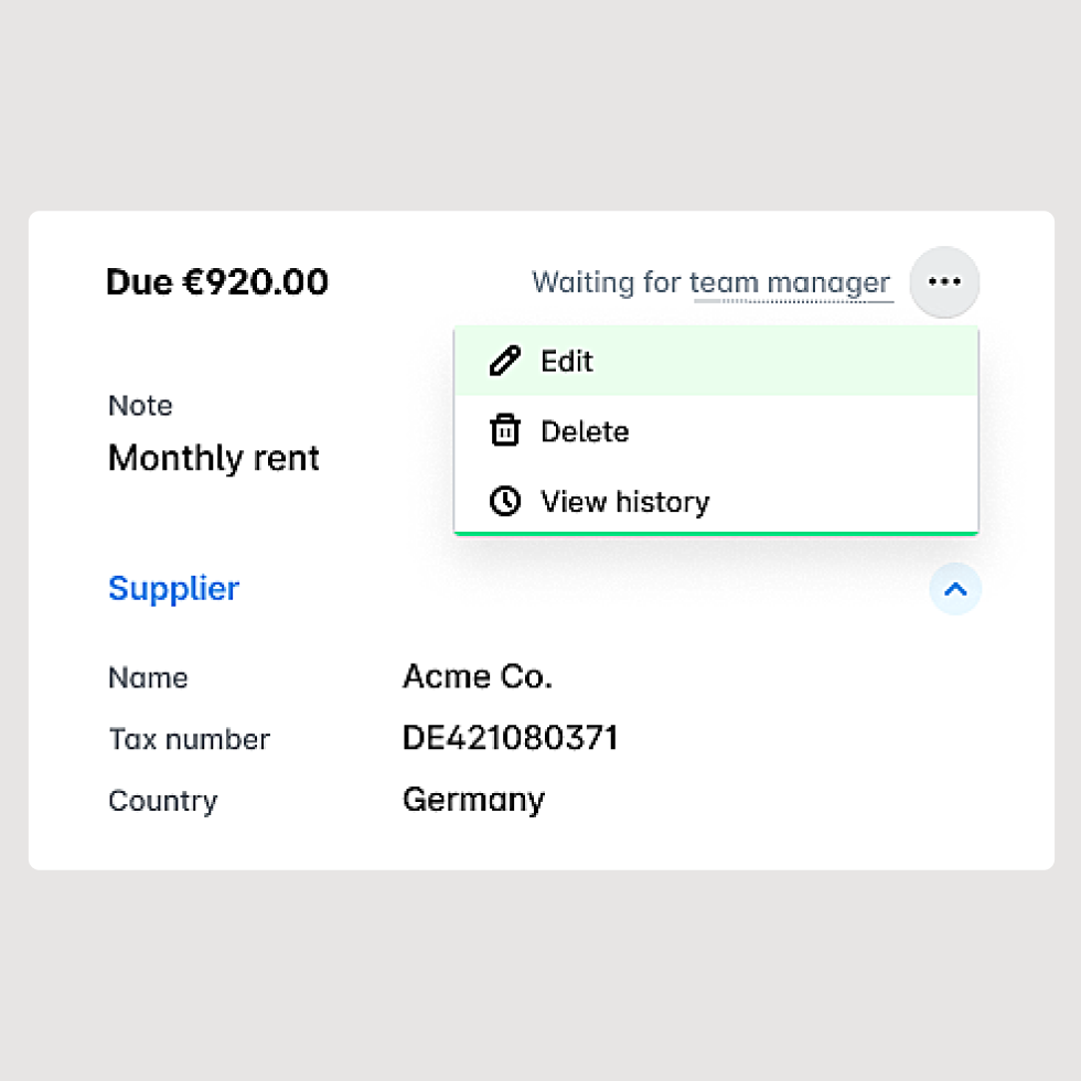 Editing submitted expense information directly within Payhawk Spend Management Solution